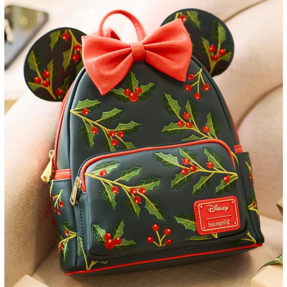 Loungefly Disney Minnie Mouse Holiday Holly Ears Mini Backpack